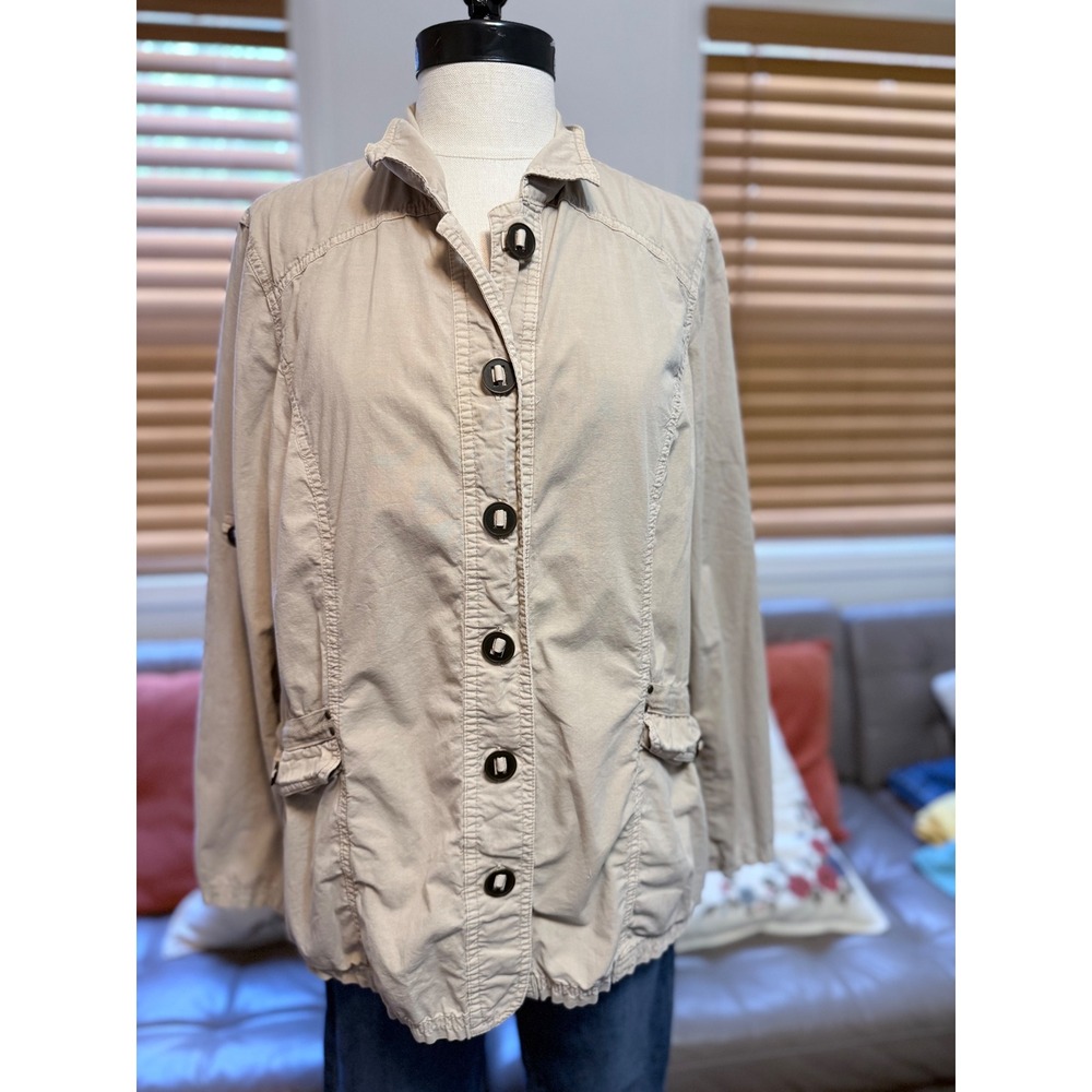 Fresh Produce Utility Jacket Roll Tab Sleeve Beige Small 20007